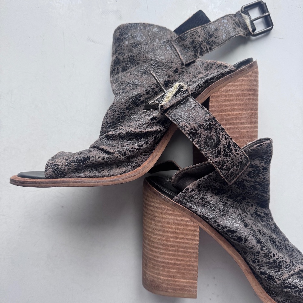 Kelsi Dagger Brooklyn Metro Crackle peep-toe ankle boots in a black crackle